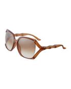 Open-temple Bamboo-detail Sunglasses, Brown
