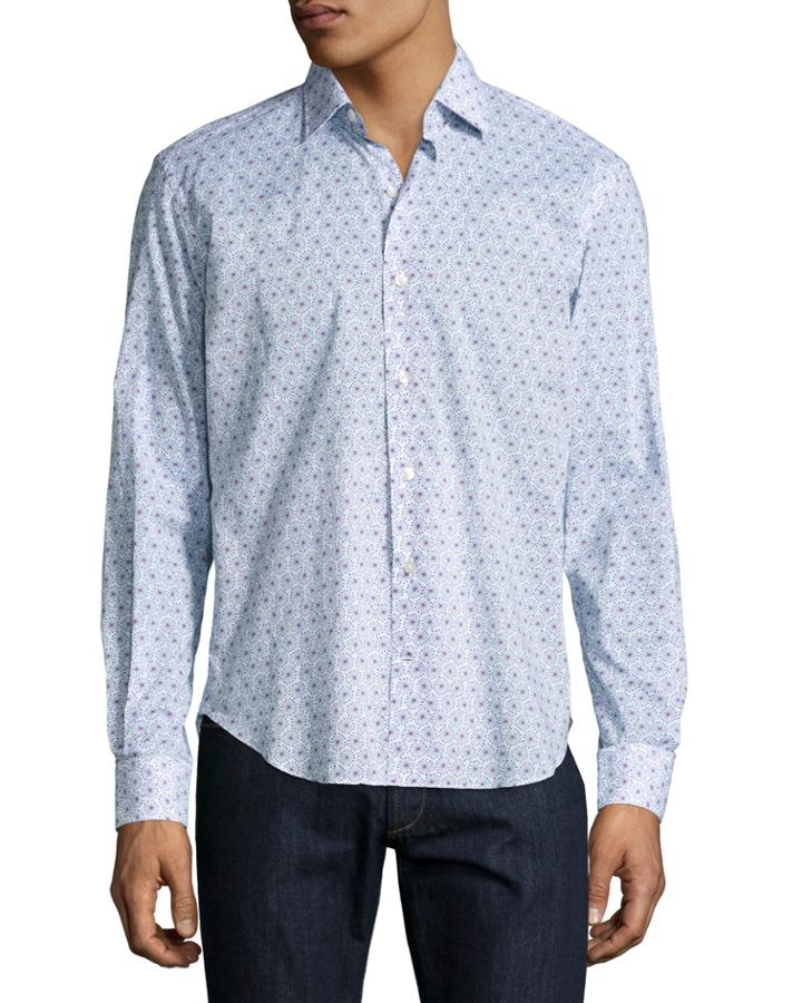 Starburst-print Sport Shirt, White/blue/red
