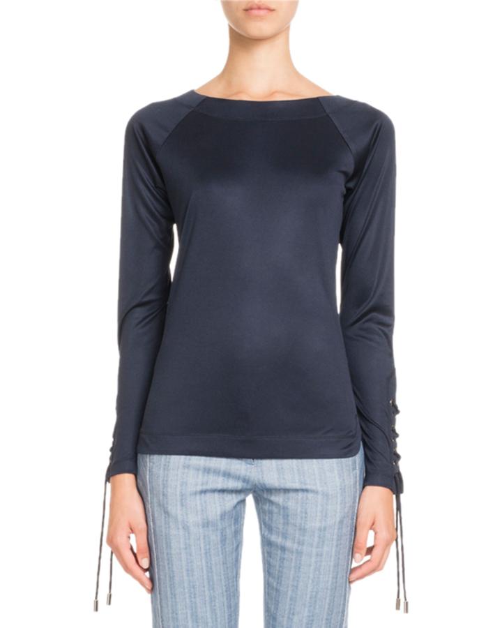 Long-sleeve Lace-up Fitted Jersey Top
