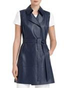 Diora Long Leather Vest, Blue