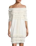 Off-the-shoulder Tassel-trim