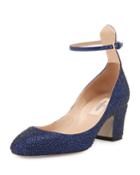 Valentino Tango Crystallized Ankle-wrap Pump, Navy, Women's, Size: