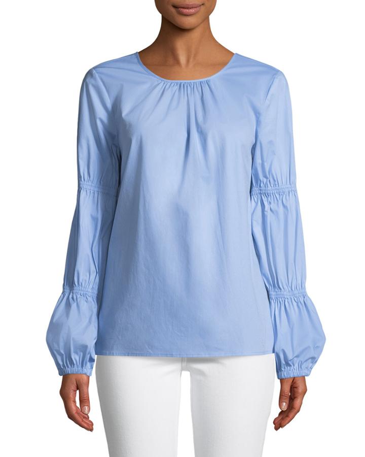 Cinched-sleeve Poplin Blouse