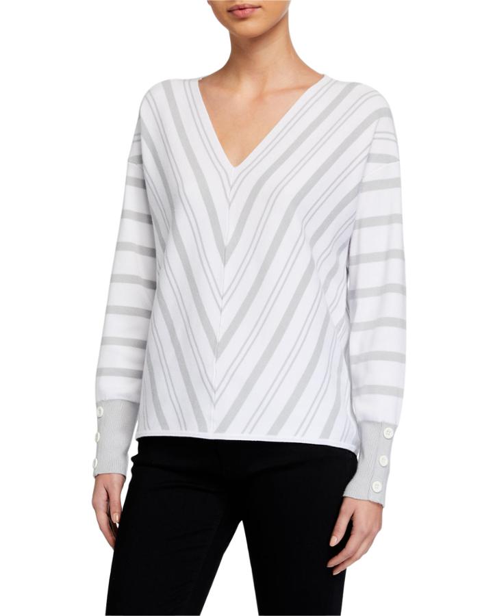Mitered Stripe V-neck Top