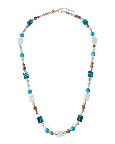 Long Marbled Square & Round Beaded Necklace,
