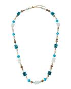 Long Marbled Square & Round Beaded Necklace,