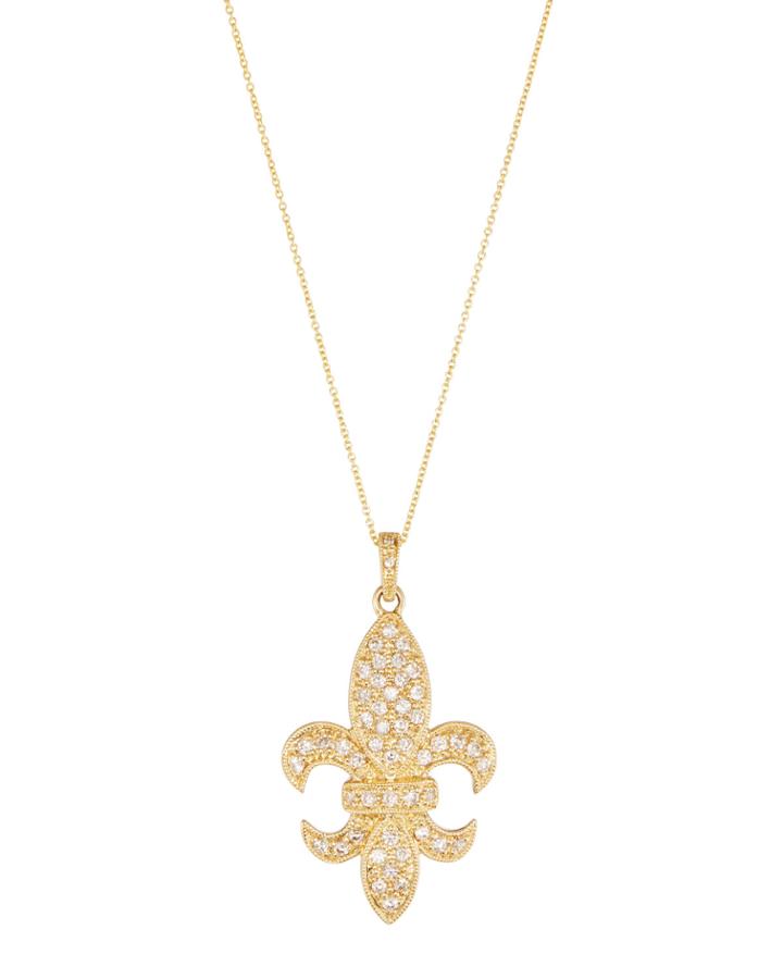 14k Gold Diamond Fleur-de-lis Pendant Necklace,