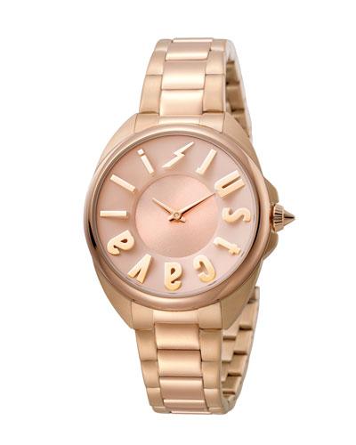34mm Logo Stainless Steel Bracelet Watch, Rose Gold