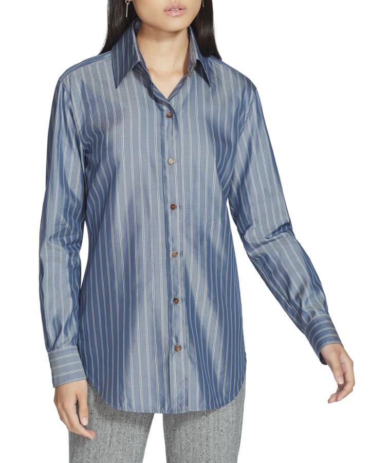James Genteel Striped Button-down Blouse