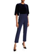 Milla Colorblock Velvet-bodice Flutter-sleeve Straight-leg Jumpsuit