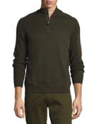 Ribbed Merino Wool Half-zip Pullover, Olive