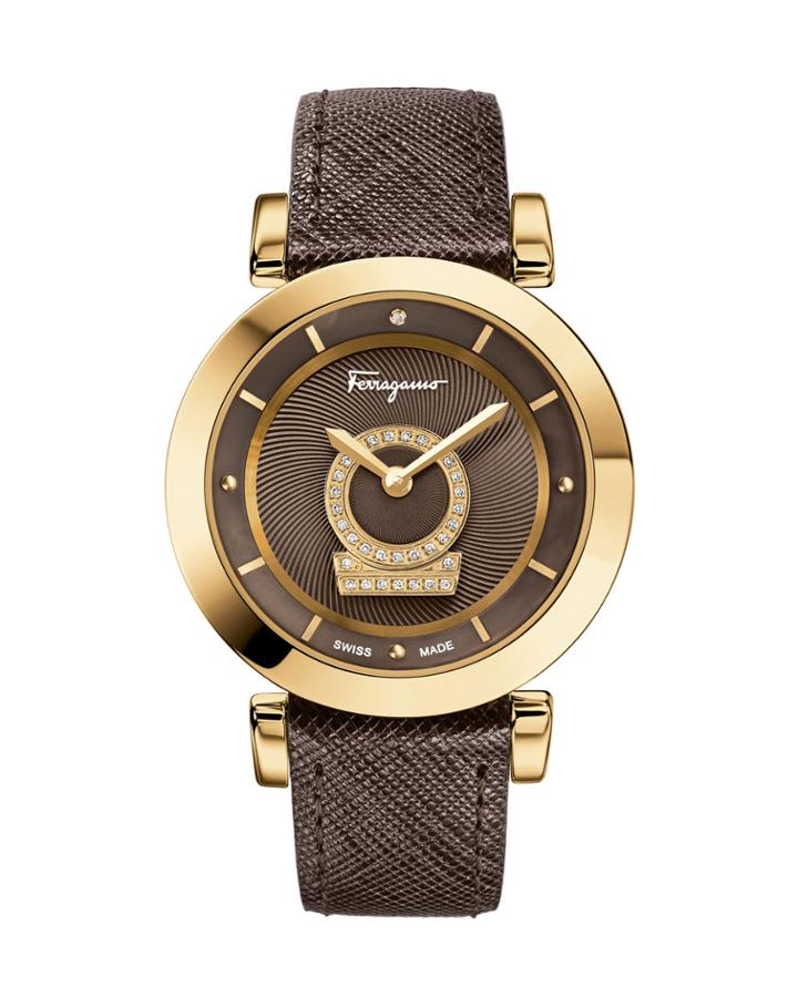 36mm Minuetto Rose Ip Diamond-dial Watch With Brown