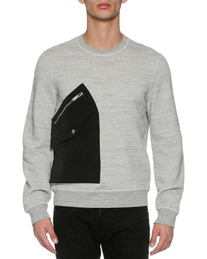 Patch-pocket Space-dye Sweatshirt, Dark Gray
