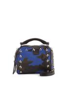Frankie Studded Leather Crossbody Bag, Blue Camo