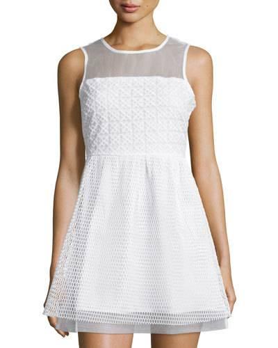 Mesh Sleeveless Fit-&-flare Dress, White