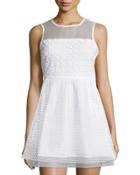 Mesh Sleeveless Fit-&-flare Dress, White
