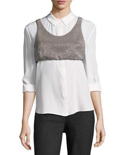 Monili-beaded Cropped Blouse,