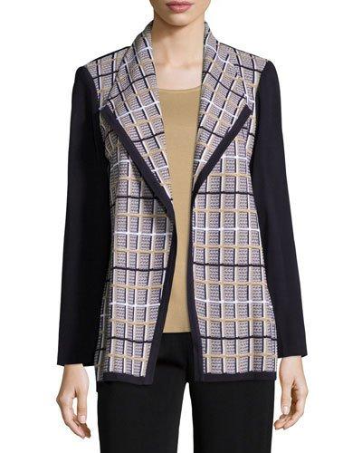 Grid-print Open-front Jacket,