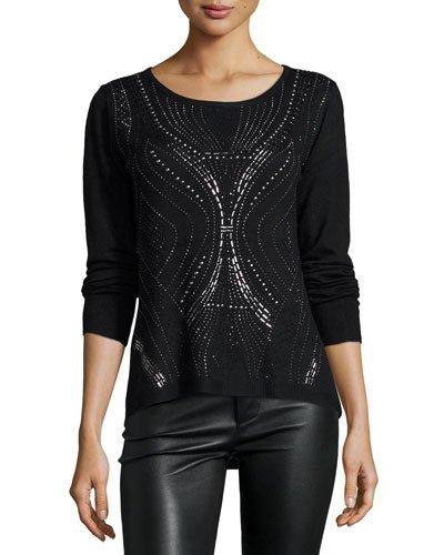 Long-sleeve Stud-embellished Top, Black