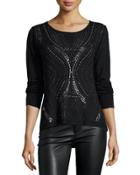 Long-sleeve Stud-embellished Top, Black