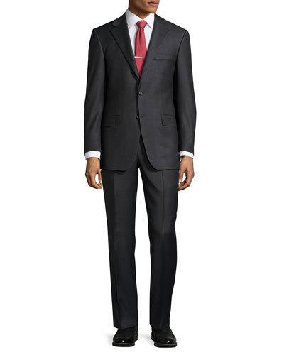 Classic-fit Lindsey Mini-check Two-piece Suit, Charcoal Gray