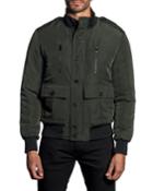 Semi-fitted Stand Collar Military Jacket, Dark Green