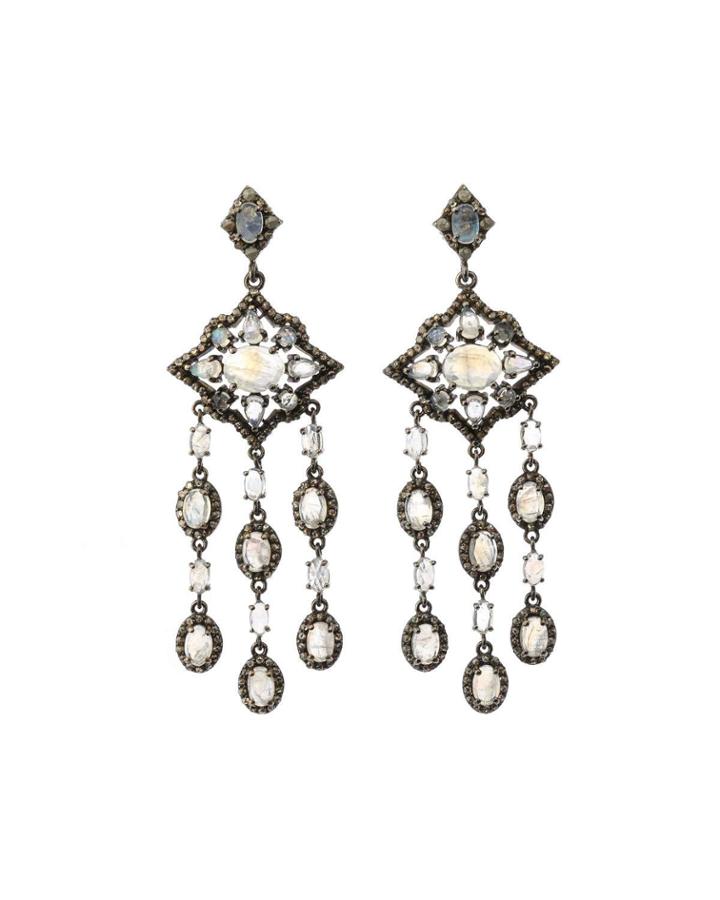 Silver Chandelier Earrings With Diamonds & Rainbow
