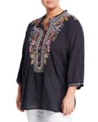 Embroidered 3/4-sleeve Tunic,