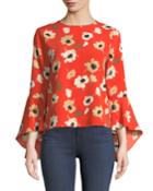 Floral-print Bell-sleeve Button-back Blouse