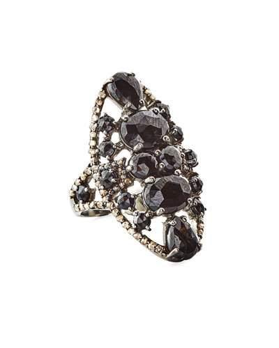 Black Spinel & Champagne Diamond Oval Cocktail Ring,