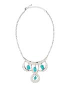 Hammered Howlite Statement Necklace, Silver/turquoise