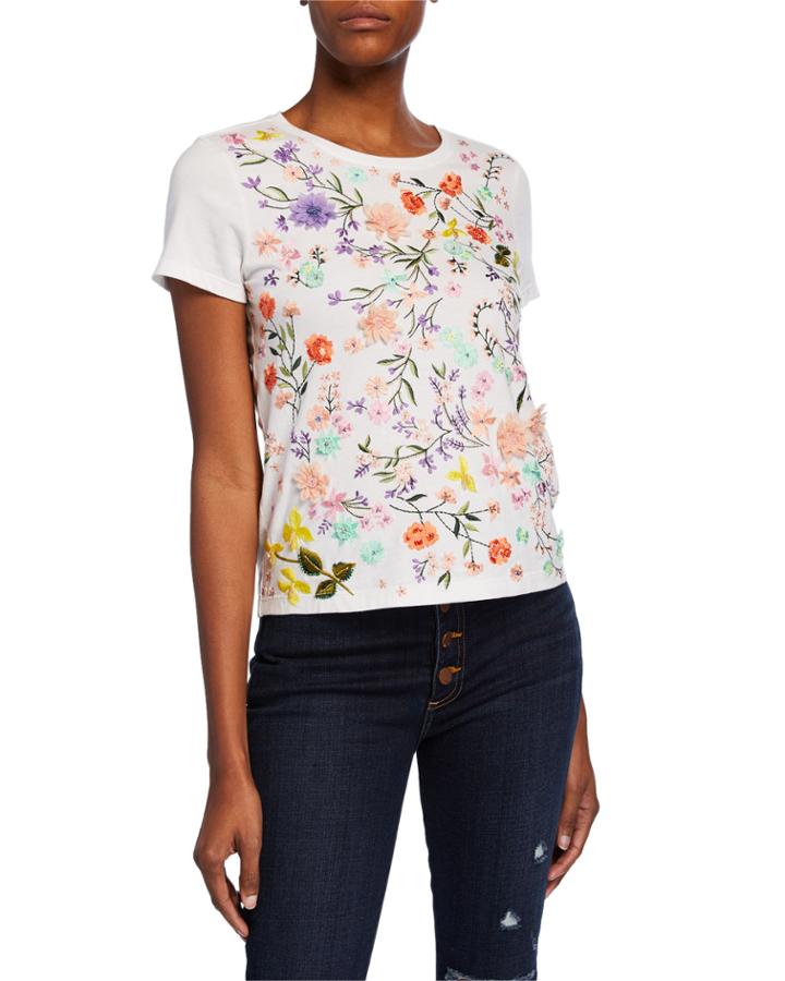 Rylyn Floral Embellished Short-sleeve Crewneck Top