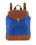 Neiman Marcus Turn-lock Flap Faux-leather Backpack, Royal Blue/brown