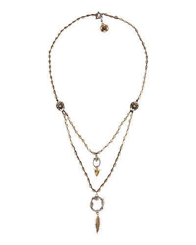 Long Braided Pyrite Pendant Necklace