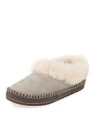 Wrin Suede Slippers With Fur Collar