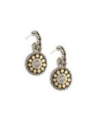 Sterling Silver & 18k Gold Dot Drop Earrings W/ Diamonds