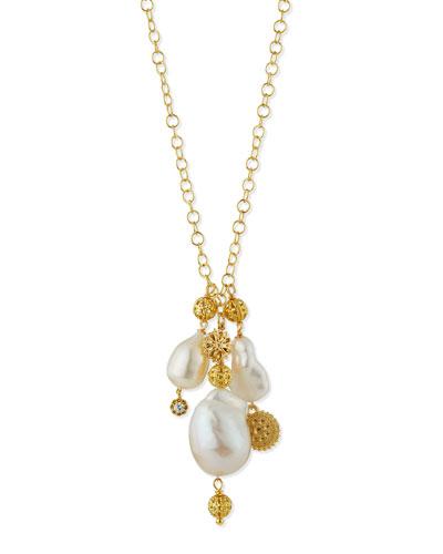 Golden Freshwater Pearl Charm Pendant Necklace