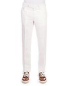 Linen-cotton Blend Flat-front Trousers, White