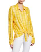 Hayley Plaid Button-down Tie-front Long-sleeve