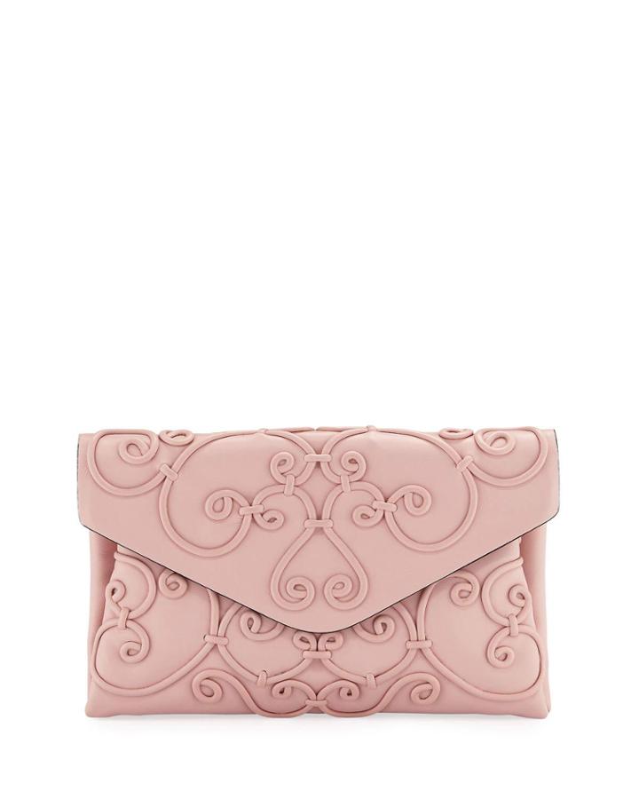 Intricate Scroll Envelope Clutch Bag, Pink
