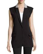 Pinstripe Button-front Vest, Black/heather Gray