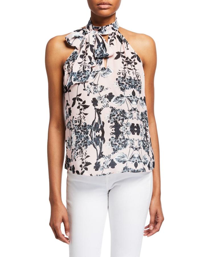 Floral High-neck Tie Top