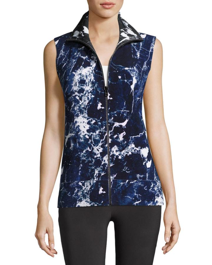 Sleeveless Reversible Marble-printed Turtle Jacket