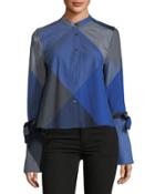 Bell-sleeve Crewneck Button-down