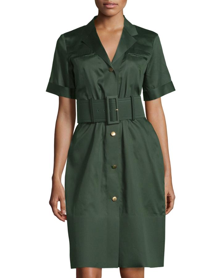 Gf Ferre Short-sleeve Button-front Dress, Green, Women's,
