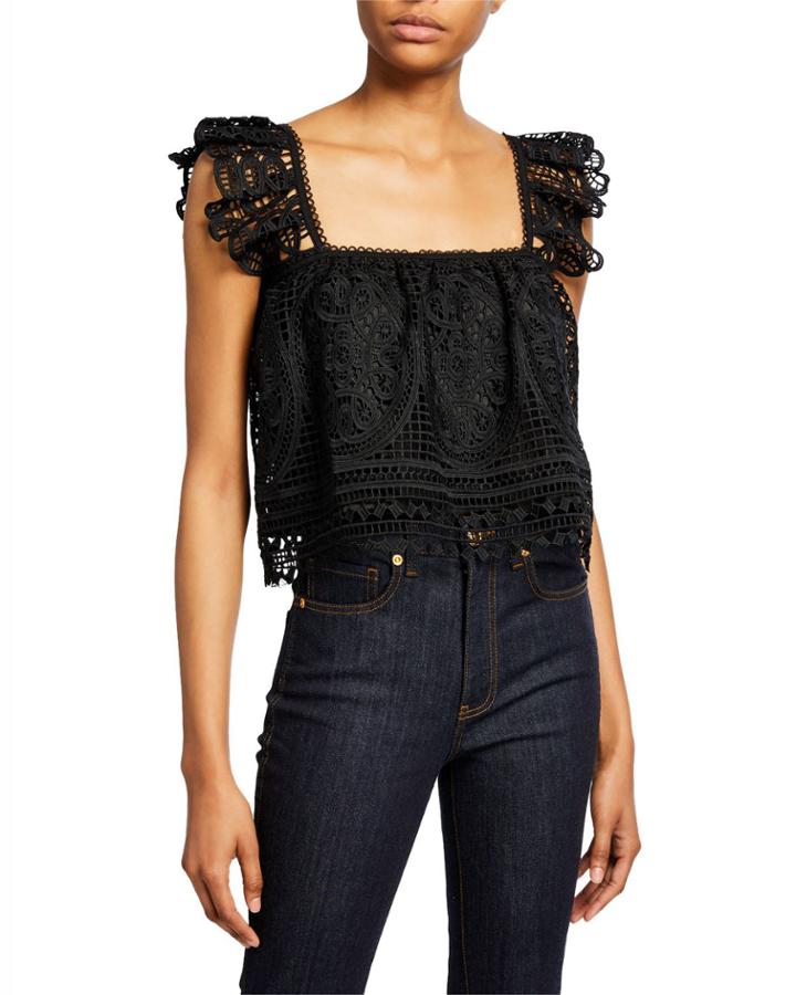 Flounce Lace Sleeveless Crop Top