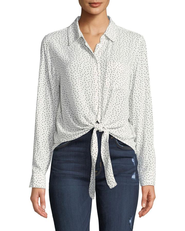 Kamala Heart-print Tie-front Blouse