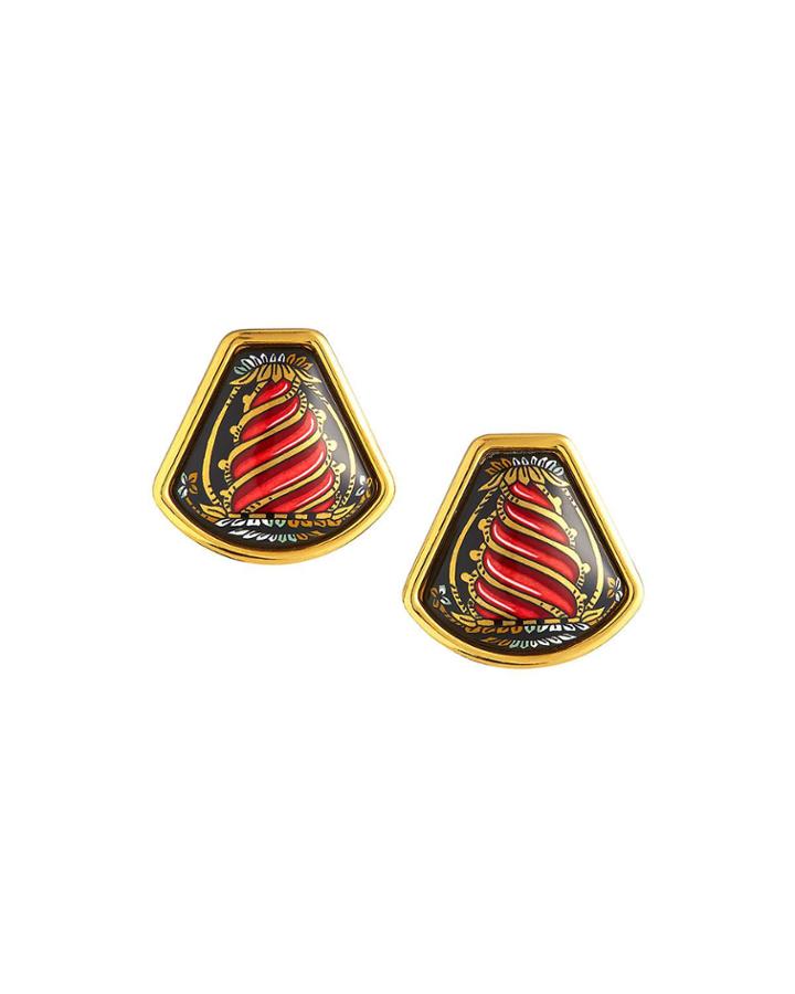 Estate Twist Enamel Earrings, Black/gold