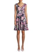 Fit-&-flare Floral Cap-sleeve Dress