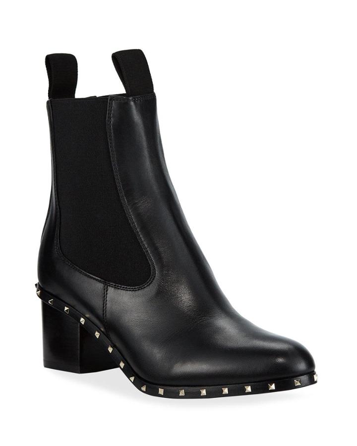 Rockstud Leather Gored Chelsea Booties